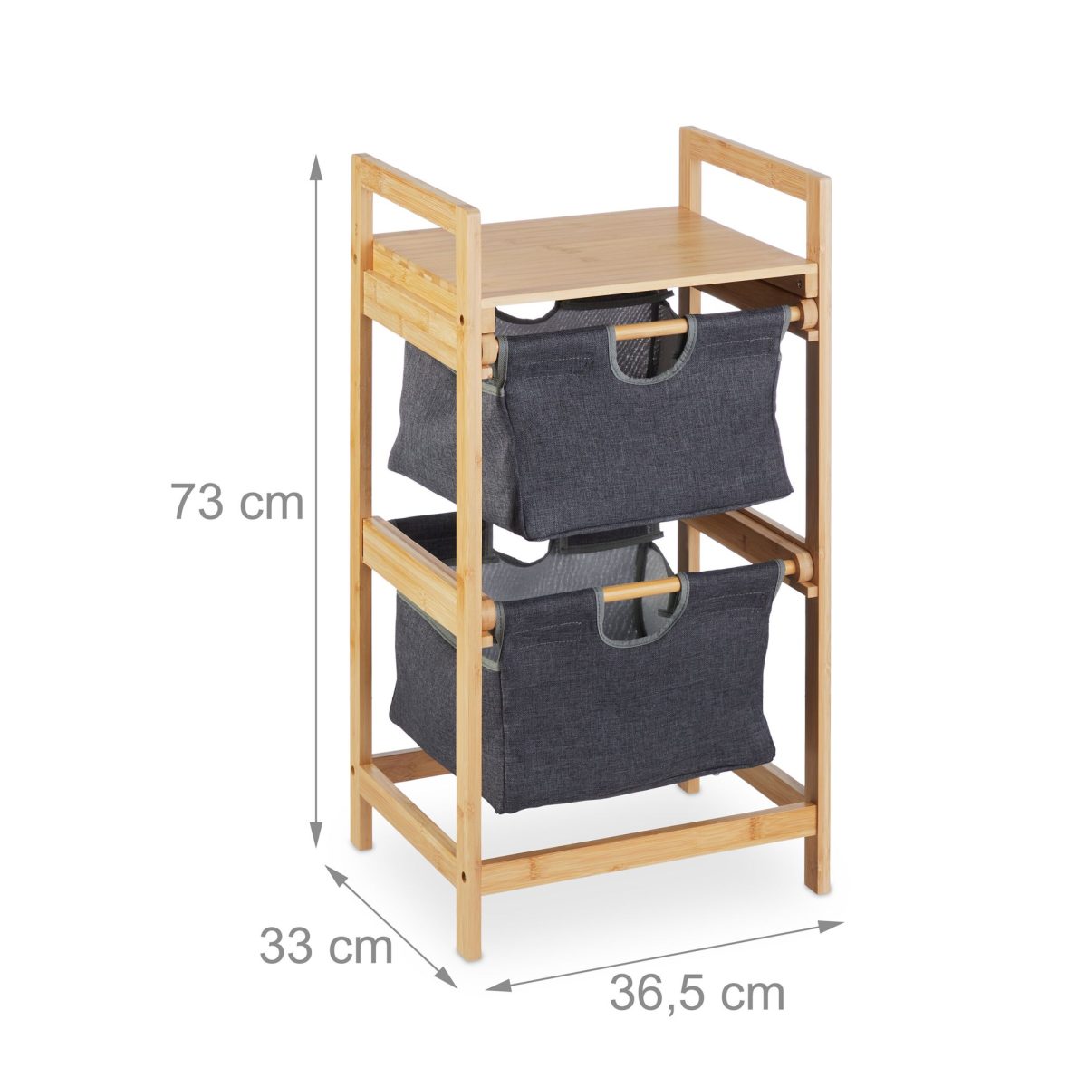 Cos de rufe, 2 compartimente si raft superior, din bambus/poliester/bumbac, natural/gri, 73 x 36,5 x 33 cm - imagine 7