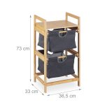 Cos de rufe, 2 compartimente si raft superior, din bambus/poliester/bumbac, natural/gri, 73 x 36,5 x 33 cm - imagine 7