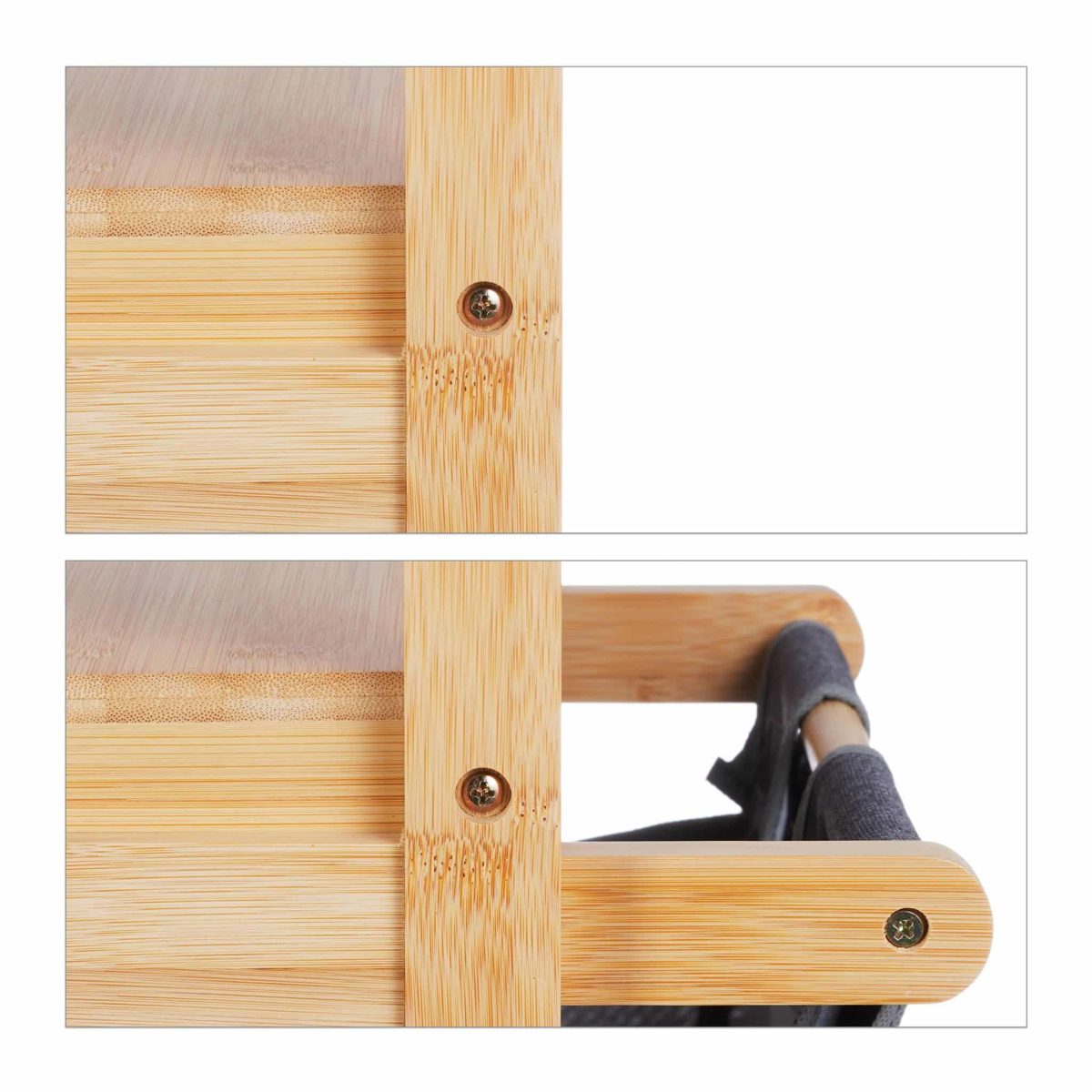 Cos de rufe, 2 compartimente si raft superior, din bambus/poliester/bumbac, natural/gri, 73 x 36,5 x 33 cm - imagine 5