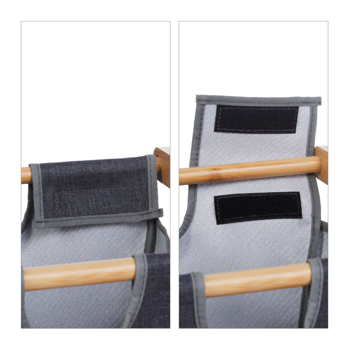 Cos de rufe, 2 compartimente si raft superior, din bambus/poliester/bumbac, natural/gri, 73 x 36,5 x 33 cm - imagine 4