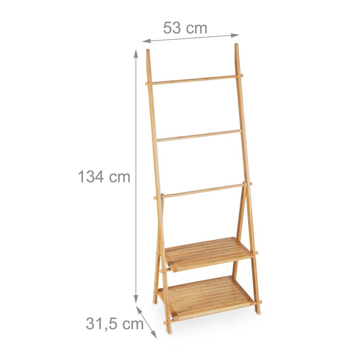 Suport prosoape tip scara, cu 2 rafturi, 134 x 53 x 31,5 cm, maro - imagine 4