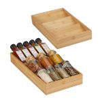 Set 2 suport pentru condimente, din bambus, pentru sertar, 5 x 20 x 38 cm, maro