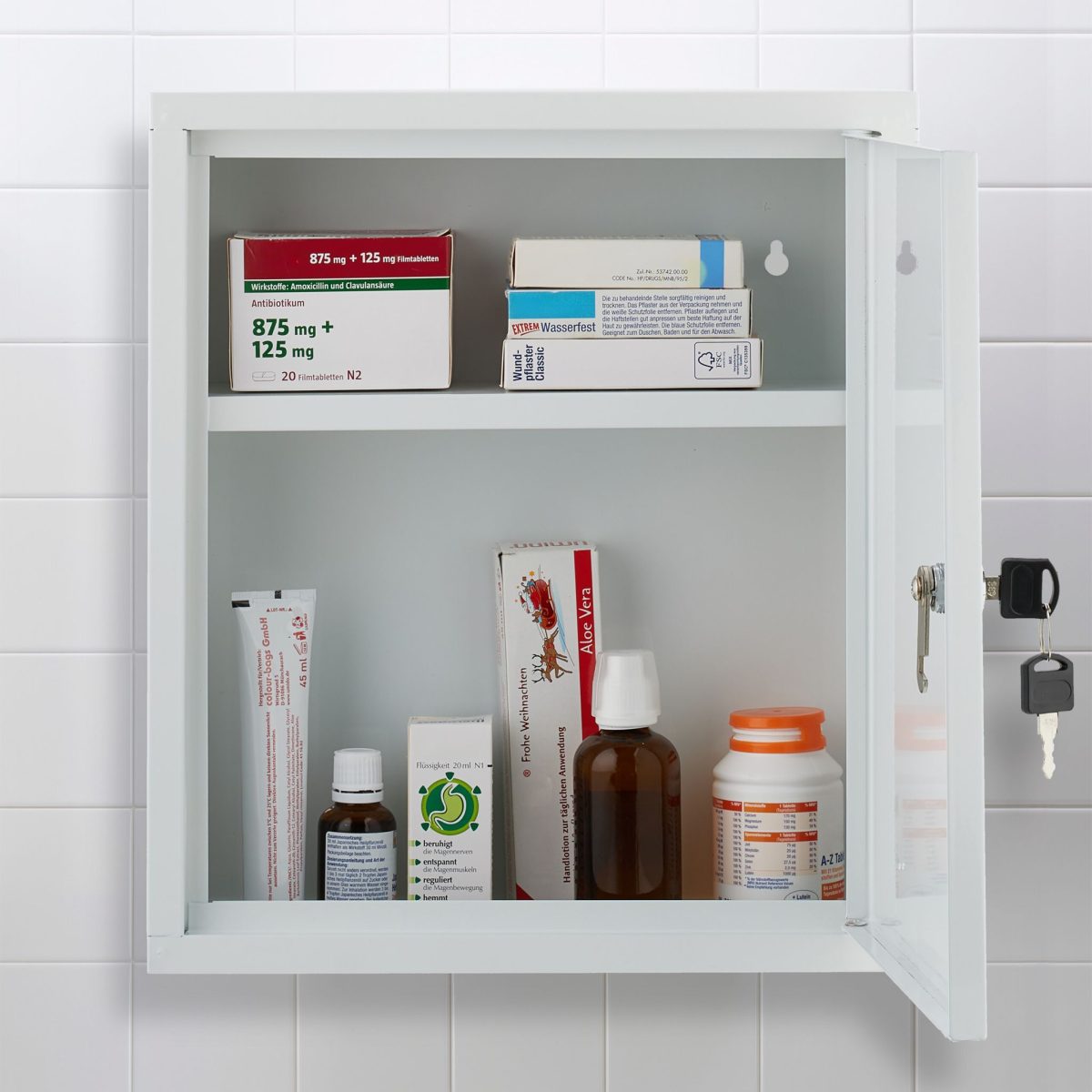 Dulap pentru medicamente, 2 etaje, alb/verde, 36 x 31,5 x 10 cm - imagine 8