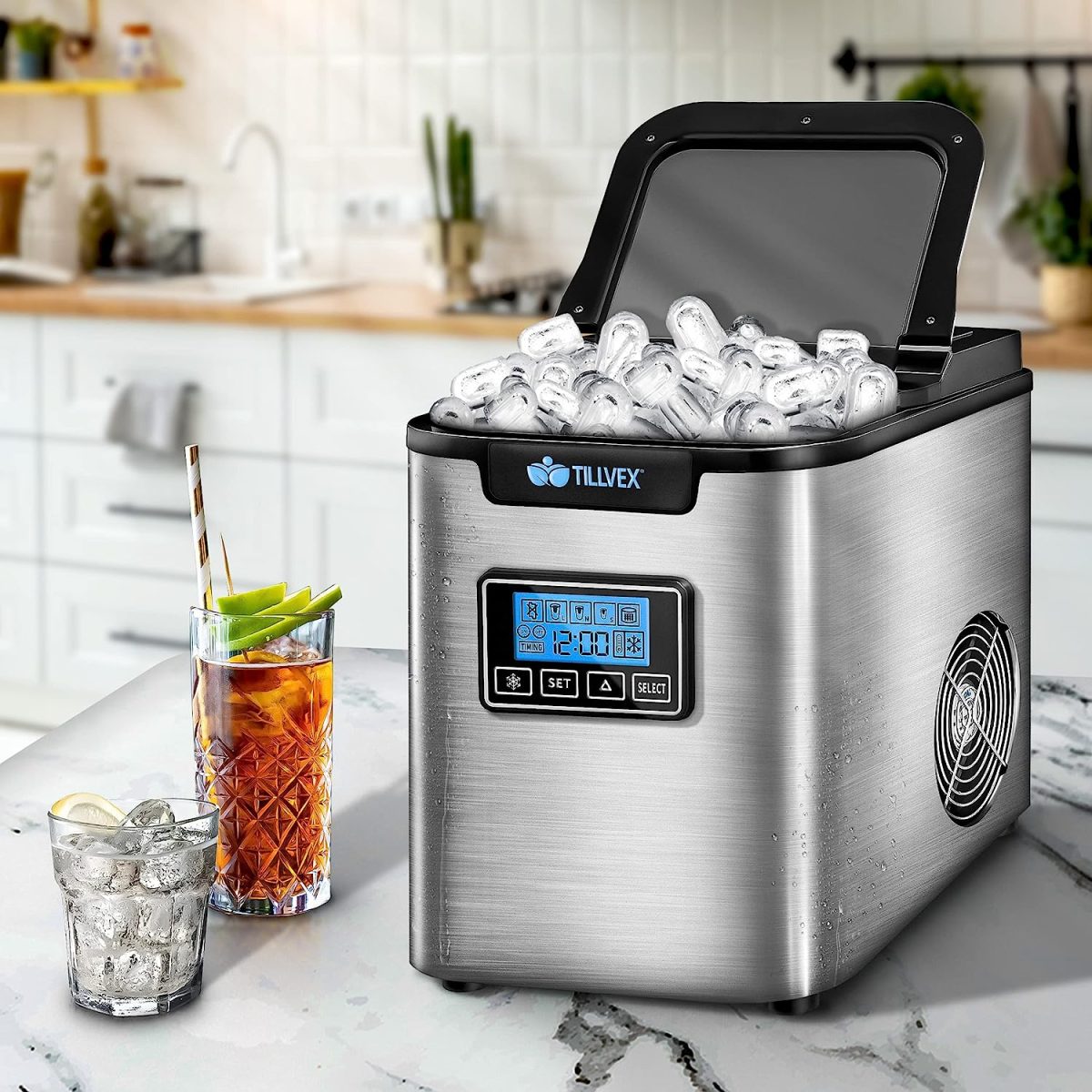 Masina de cuburi de gheata, capacitate de fabricare a ghetii 10-14 kg/24h, otel inoxidabil, timp de productie 7 minute, rezervor 2,2 L, display LCD - imagine 4