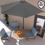 Umbrela terasa/gradina semicirculara, protectie UV 50+, acoperire hidrofuga, manivela practica, 230 cm x Ø 270 cm, gri antracit - imagine 2