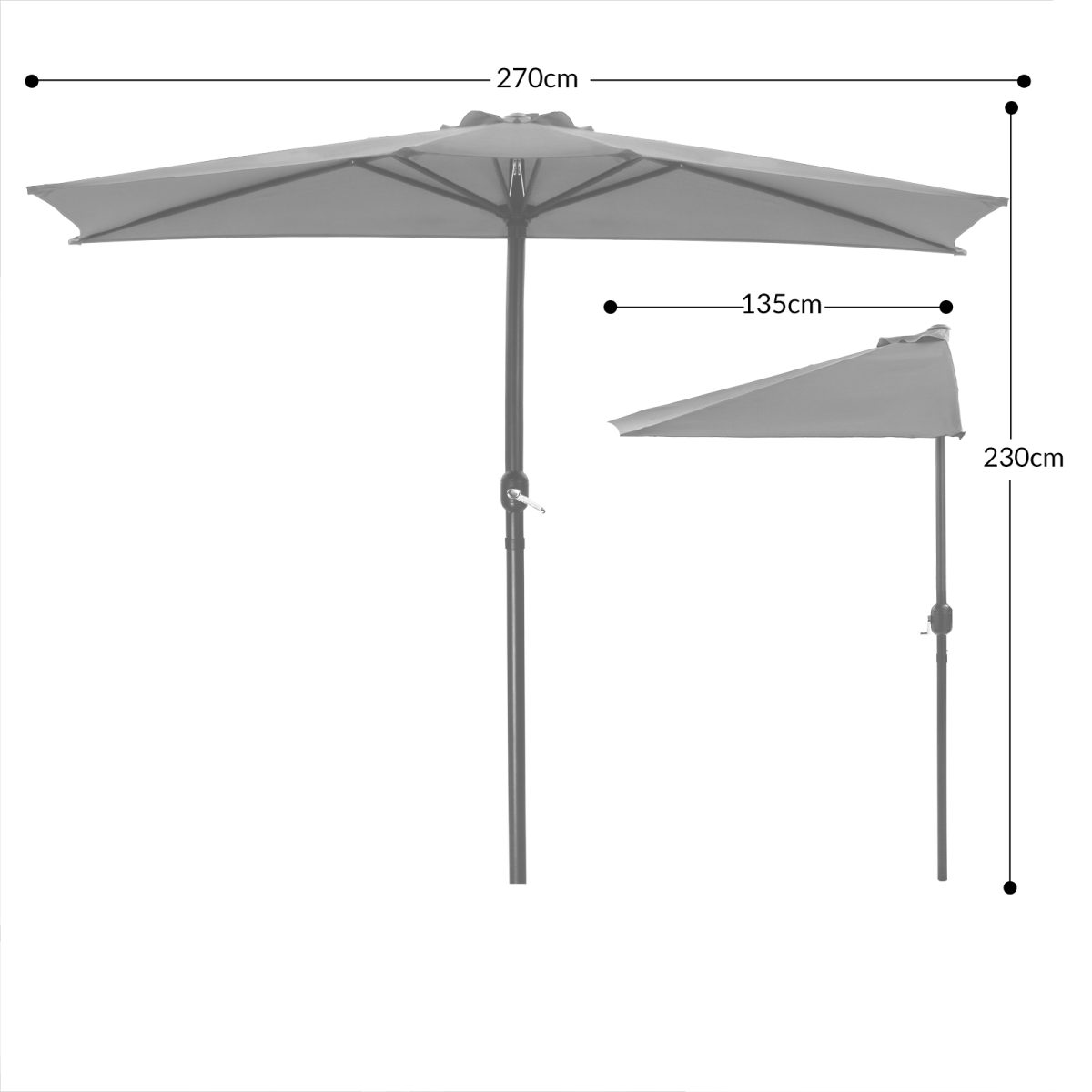 Umbrela terasa/gradina semicirculara, protectie UV 50+, acoperire hidrofuga, manivela practica, 230 cm x Ø 270 cm, gri antracit - imagine 11