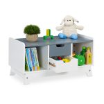 Dulap pentru copii, 4 compartimente, alb/gri,  din MDF, 30 x 60 x 30 cm
