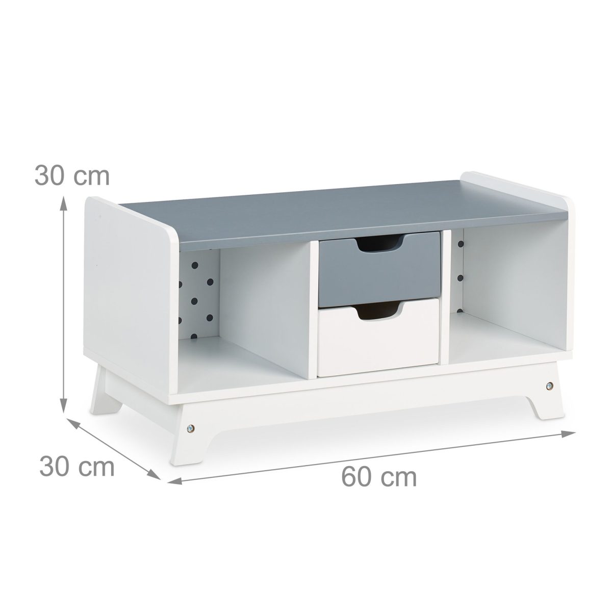 Dulap pentru copii, 4 compartimente, alb/gri,  din MDF, 30 x 60 x 30 cm - imagine 5