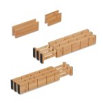Set 10 separatoare pentru organizare sertare reglabile, bambus, 6 x 34-44 x 2 cm, maro