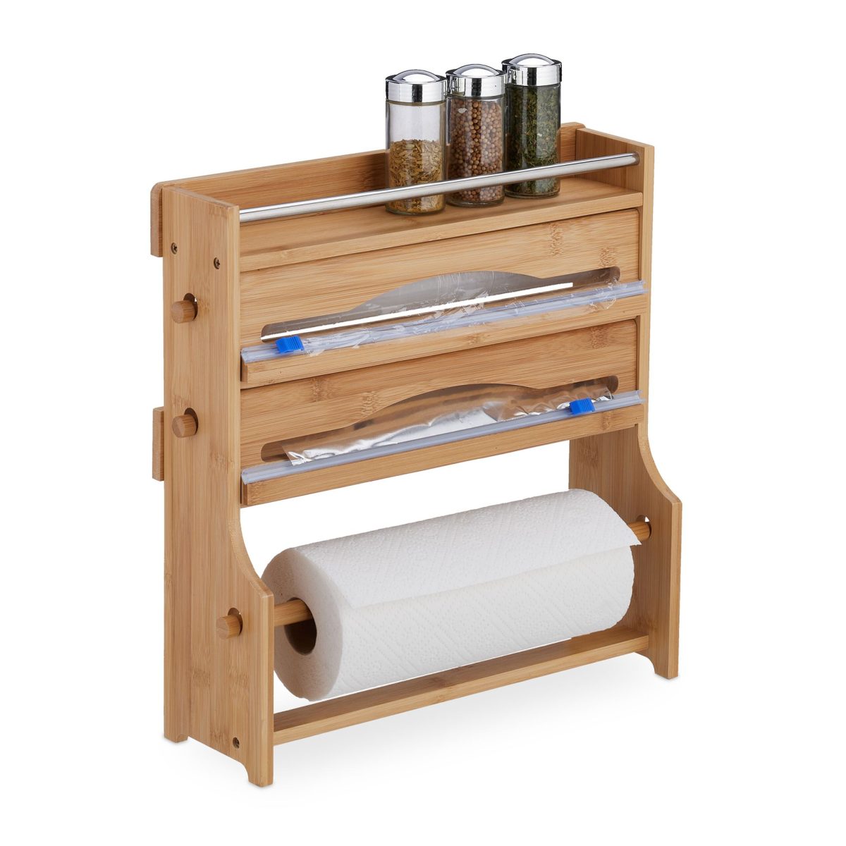 Raft pentru condimente, servetele si folii alimentare, din bambus, culoare naturala, 40 x 40 x 11,5 cm - imagine 2