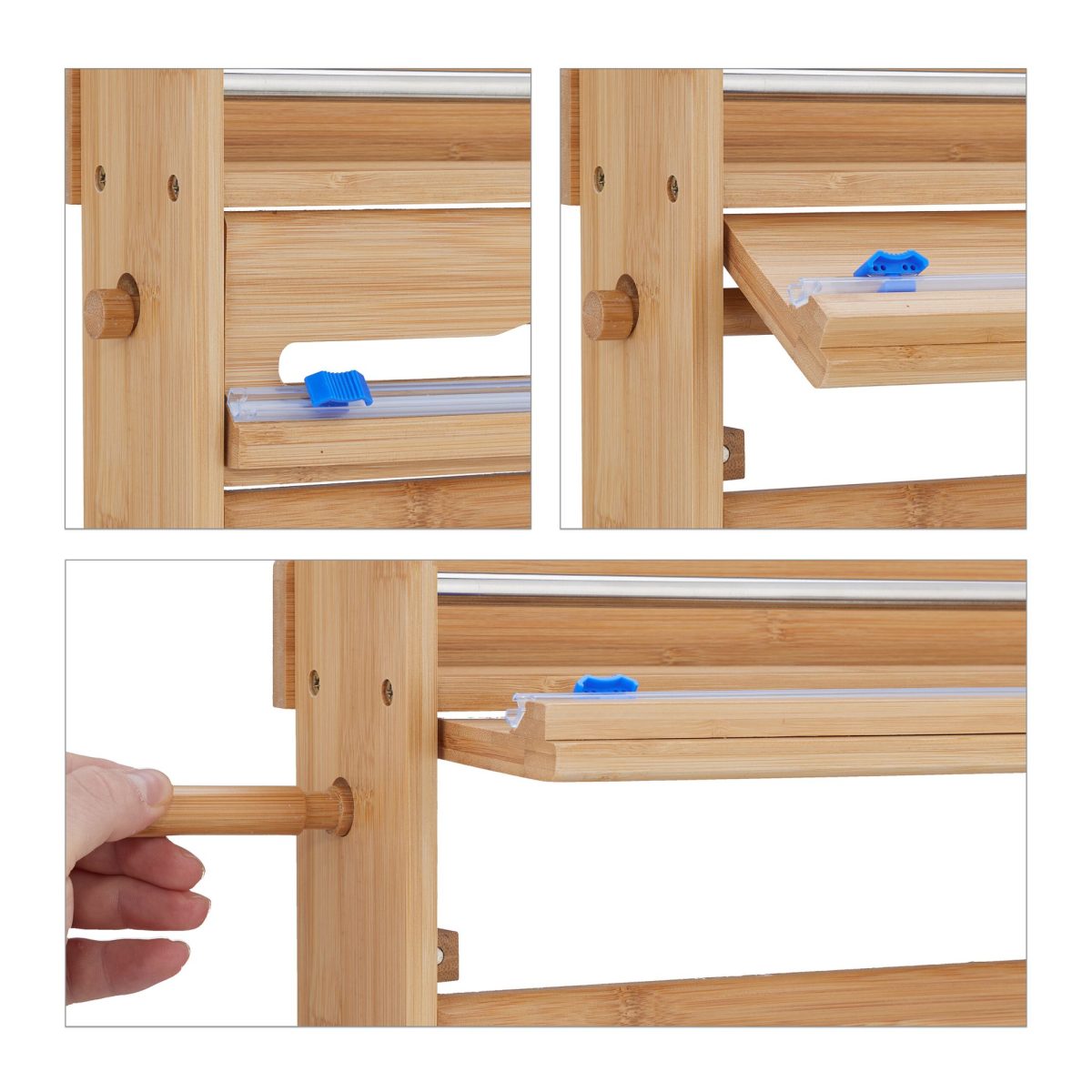 Raft pentru condimente, servetele si folii alimentare, din bambus, culoare naturala, 40 x 40 x 11,5 cm - imagine 7