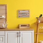 Organizator si dispenser 3 in 1 pentru folii de bucatarie, pentru perete sau sertar, bambus, maro, 23,5 x 39 x 9 cm - imagine 4