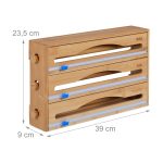 Organizator si dispenser 3 in 1 pentru folii de bucatarie, pentru perete sau sertar, bambus, maro, 23,5 x 39 x 9 cm - imagine 3
