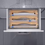 Organizator si dispenser 3 in 1 pentru folii de bucatarie, pentru perete sau sertar, bambus, maro, 23,5 x 39 x 9 cm - imagine 8