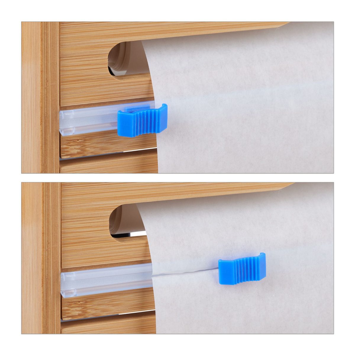 Organizator si dispenser 3 in 1 pentru folii de bucatarie, pentru perete sau sertar, bambus, maro, 23,5 x 39 x 9 cm - imagine 5