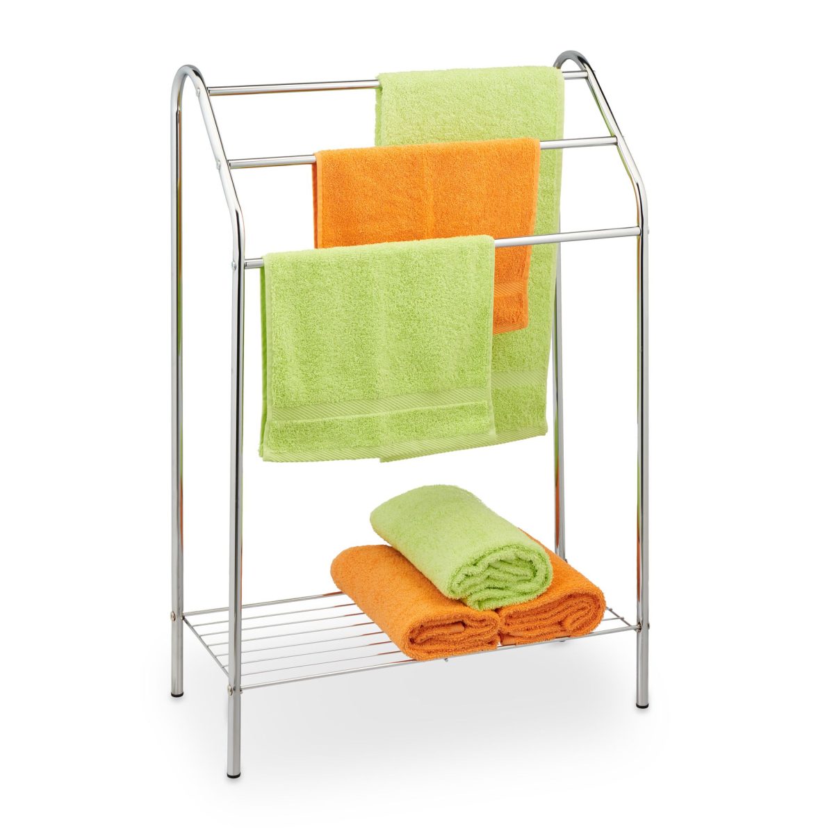 Suport pentru prosoape cu 3 rafturi, din otel, argintiu,  83,5 x 57,5 ​​x 25,5 cm - imagine 2
