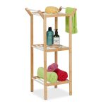 Raft baie, cu 3 polite si suport prosoape, din bambus, 85 x 41,5 x 30 cm, natur