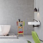 Raft baie, cu 3 polite si suport prosoape, din bambus, 85 x 41,5 x 30 cm, natur - imagine 2