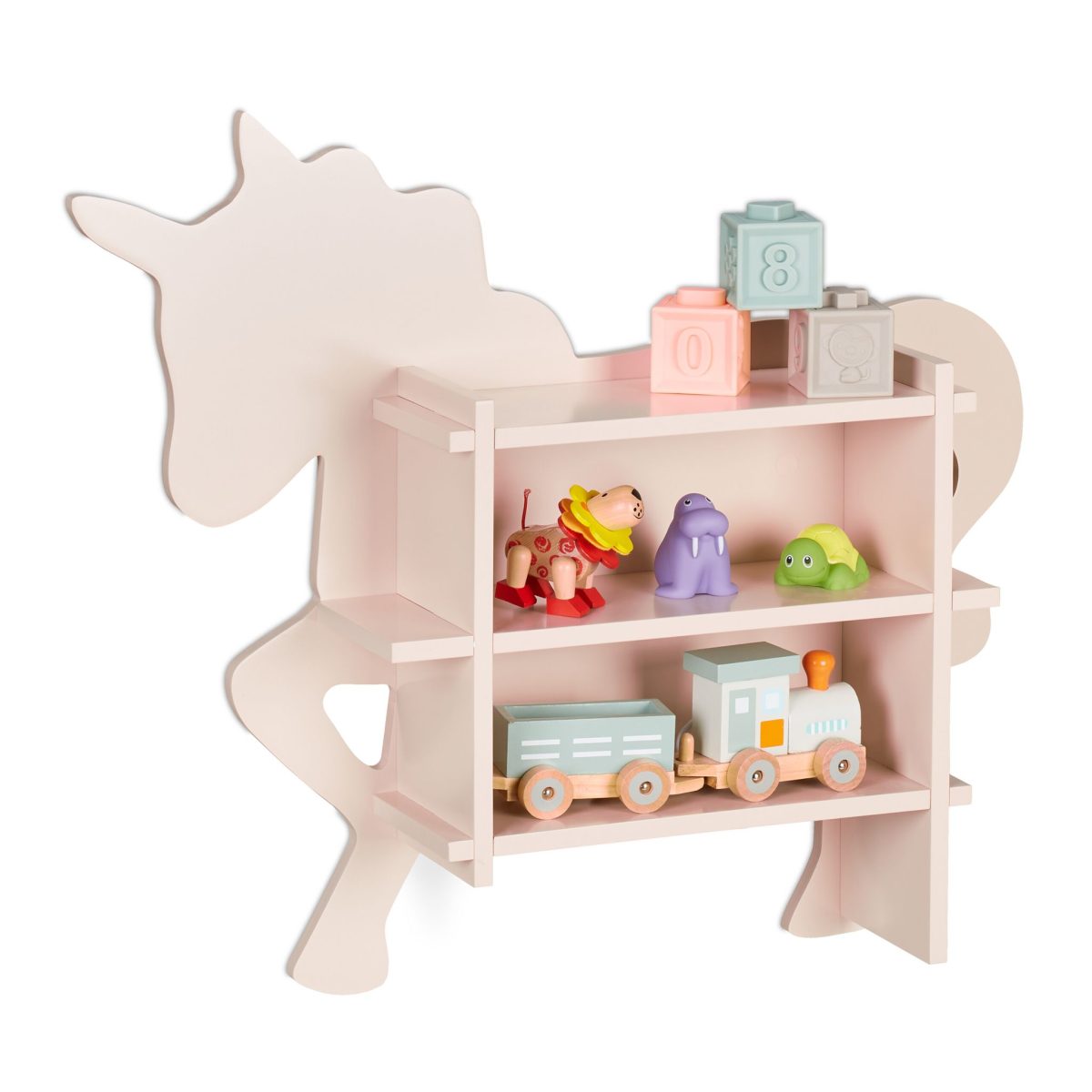 Raft pentru copii, design unicorn, cu 2 compartimente, roz, 54,5 x 66 x 13 cm - imagine 9