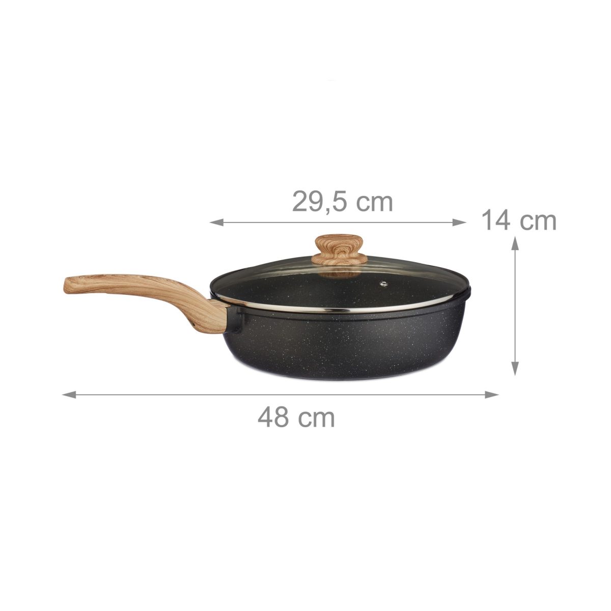 Tigaie cu capac, din aluminiu/sticla/polirasina, negru/natural, 14 x 48 x 29,5 cm - imagine 5