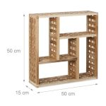 Raft de perete, 5 compartimente, lemn de nuc, maro, 50 x 50 x 15 cm - imagine 5