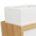 Set accesorii pentru baie, 4 piese, din bambus si ceramica, maro/alb - imagine 7