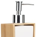 Set accesorii pentru baie, 4 piese, din bambus si ceramica, maro/alb - imagine 6