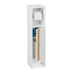 Dulap de baie cu suport pentru hartie igienica, inchidere magnetica, MDF/bambus, 75,5 x 18,5 x 18,5 cm