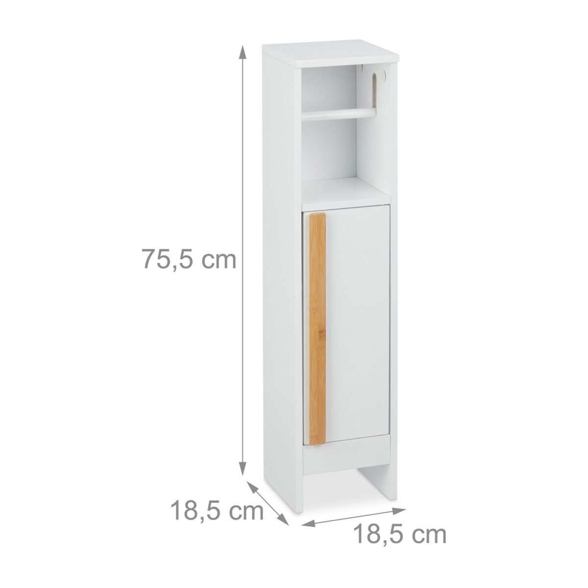 Dulap de baie cu suport pentru hartie igienica, inchidere magnetica, MDF/bambus, 75,5 x 18,5 x 18,5 cm - imagine 5