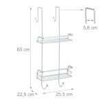Etajera baie suspendata, 2 rafturi, 4 carlige, fier cromat, 60 x 25,5 x 22,5 cm - imagine 5