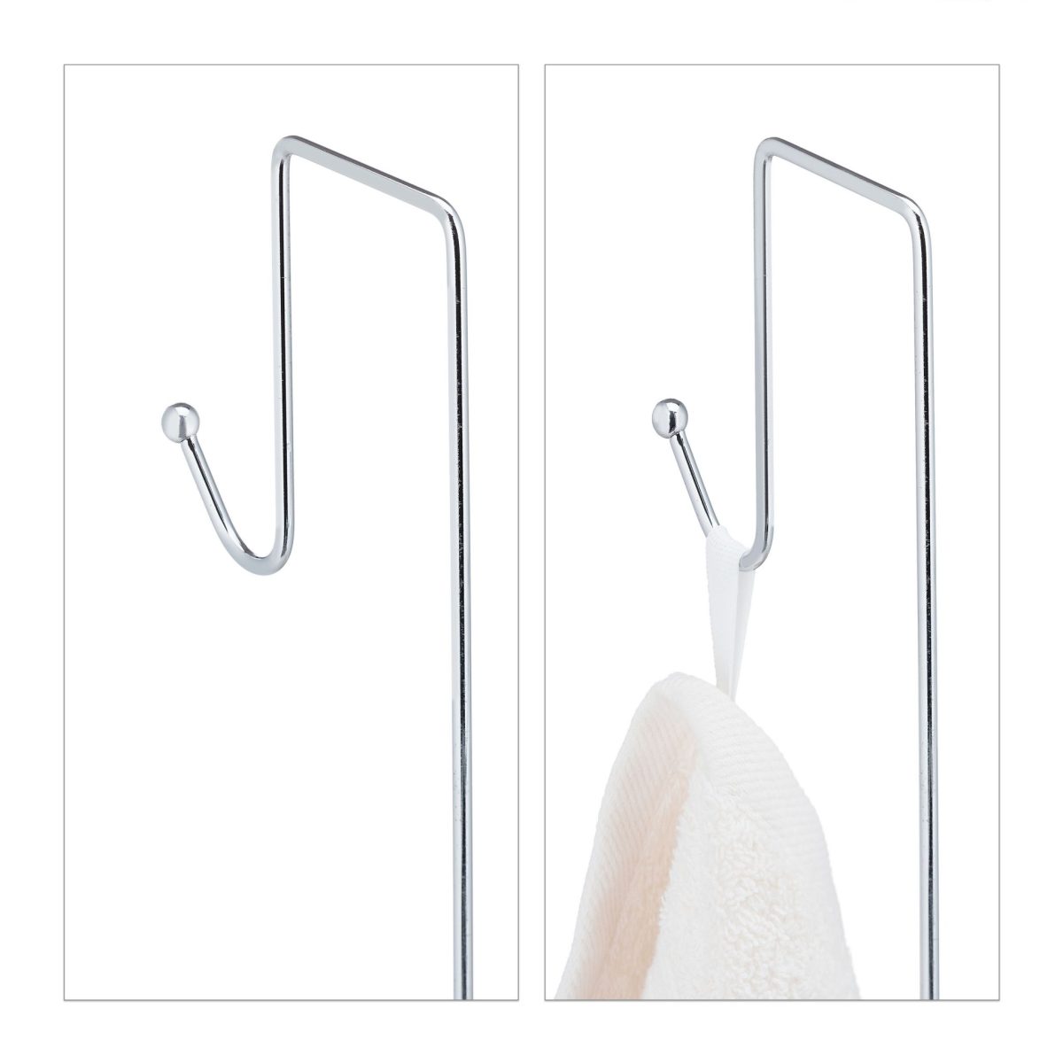Etajera baie suspendata, 2 rafturi, 4 carlige, fier cromat, 60 x 25,5 x 22,5 cm - imagine 6