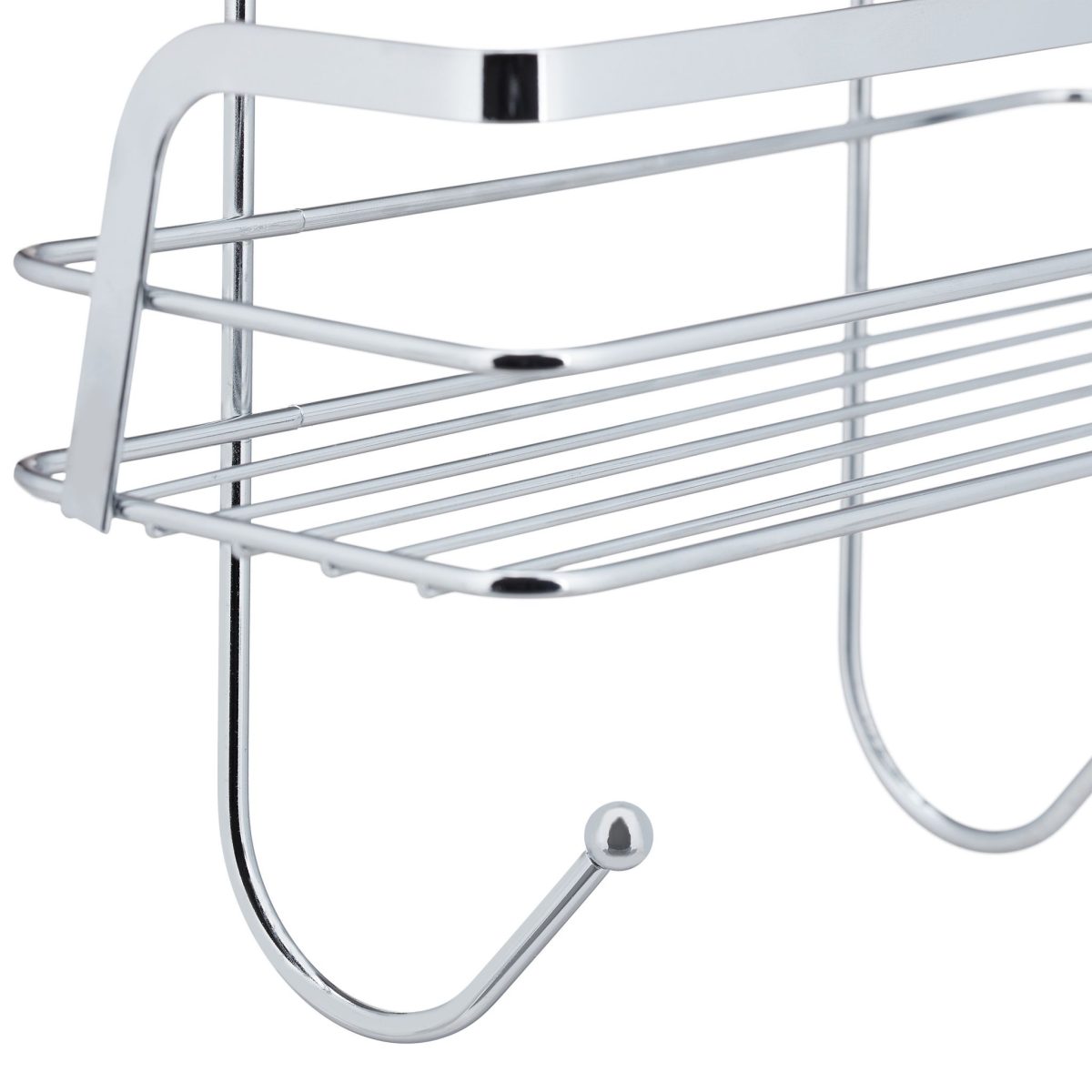 Etajera baie suspendata, 2 rafturi, 4 carlige, fier cromat, 60 x 25,5 x 22,5 cm - imagine 7
