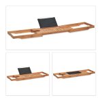 Suport extensibil cada, spatiu pentru tableta/carte, pahar si alte accesorii de baie, din bambus, 16,5 x 105 x 23,5 cm - imagine 6