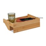 Raft suspendat pentru pat/noptiera, cu suport pentru tableta, greutate maxima de incarcare 7 kg, din bambus/fier, culoare naturala, 10 x 33 x 24 cm