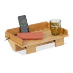 Raft pentru pat/noptiera, cu suport pentru tableta, din bambus/fier, culoare naturala, 11 x 38 x 26 cm, greutate maxima de incarcare 7kg