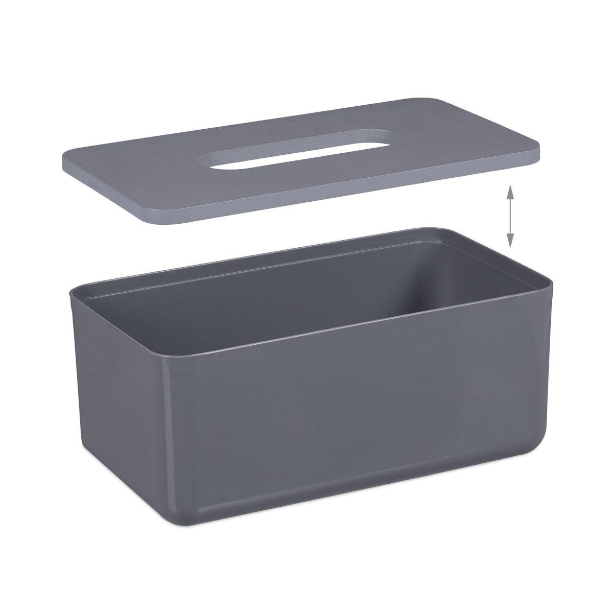 Cutie de servetele cu capac gri, din plastic/bambus, 10 x 23 x 13 cm, potrivita pentru baie si sufragerie - imagine 3