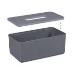 Cutie de servetele cu capac gri, din plastic/bambus, 10 x 23 x 13 cm, potrivita pentru baie si sufragerie - imagine 3