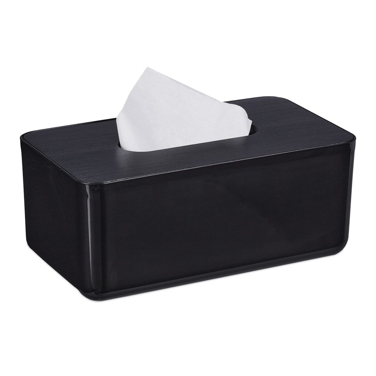 Cutie de servetele cu capac negru, din plastic/bambus, 10 x 23 x 13 cm, potrivit pentru baie si sufragerie - imagine 2