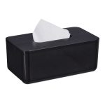 Cutie de servetele cu capac negru, din plastic/bambus, 10 x 23 x 13 cm, potrivit pentru baie si sufragerie