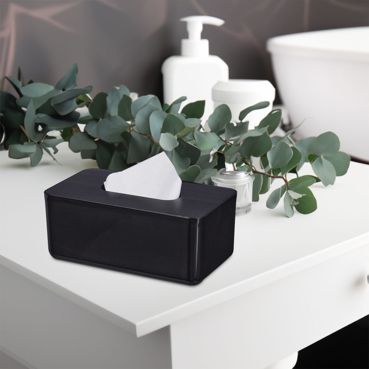 Cutie de servetele cu capac negru, din plastic/bambus, 10 x 23 x 13 cm, potrivit pentru baie si sufragerie - imagine 6