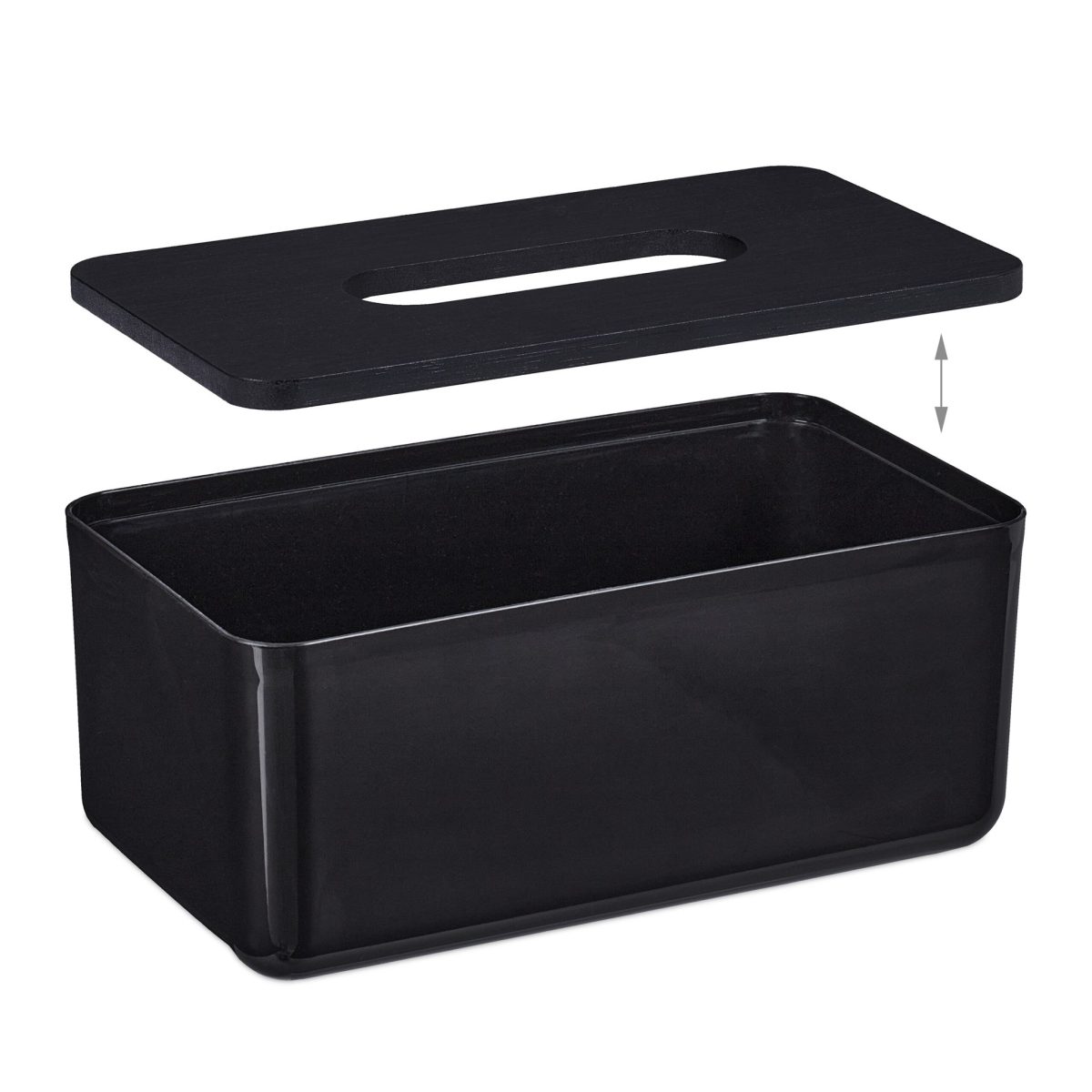 Cutie de servetele cu capac negru, din plastic/bambus, 10 x 23 x 13 cm, potrivit pentru baie si sufragerie - imagine 7