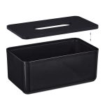 Cutie de servetele cu capac negru, din plastic/bambus, 10 x 23 x 13 cm, potrivit pentru baie si sufragerie - imagine 7