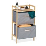Raft de baie cu 2 cosuri de rufe, din bambus, 76 x 43 x 27 cm