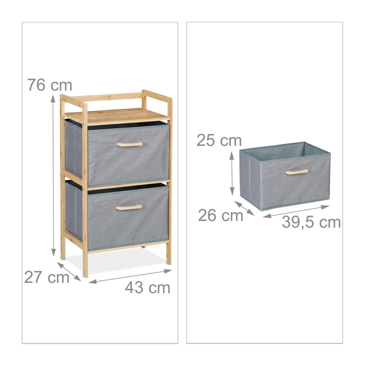 Raft de baie cu 2 cosuri de rufe, din bambus, 76 x 43 x 27 cm - imagine 4