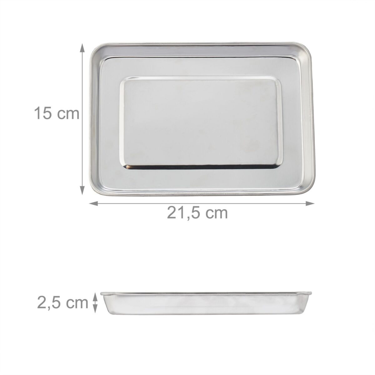 Set de 3 tavi din otel inoxidabil, medicale, argintiu, 2,5 x 21,5 x 15 cm, Relaxdays - imagine 4