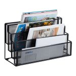 Organizator metalic pentru birou, 4 compartimente, negru, 26 x 45 x 18 cm