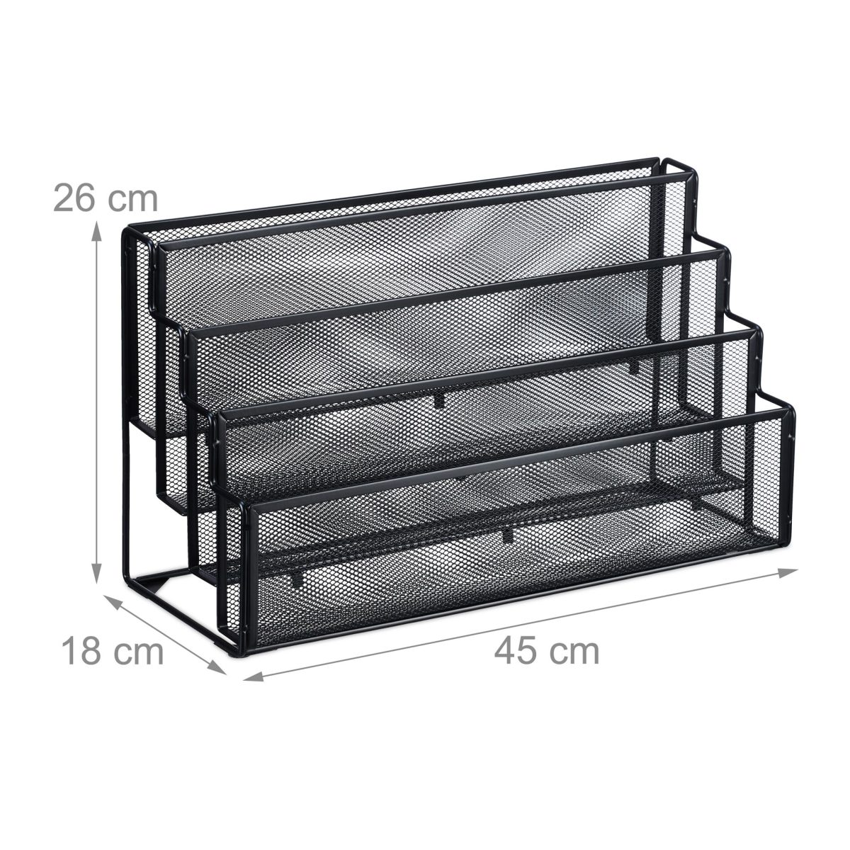 Organizator metalic pentru birou, 4 compartimente, negru, 26 x 45 x 18 cm - imagine 4