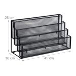 Organizator metalic pentru birou, 4 compartimente, negru, 26 x 45 x 18 cm - imagine 4