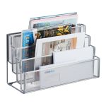 Organizator metalic pentru birou, 4 compartimente, gri, 26 x 45 x 18 cm