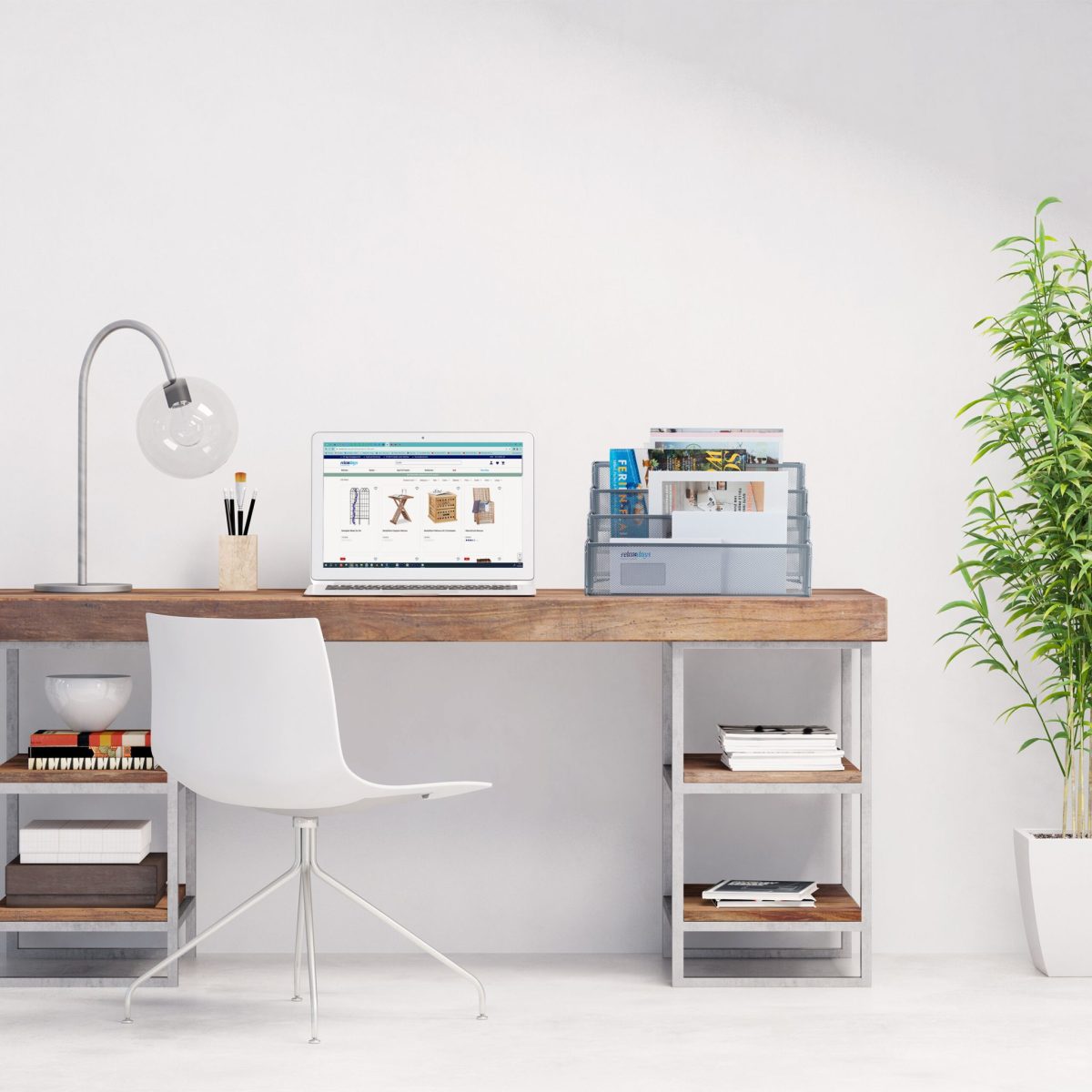 Organizator metalic pentru birou, 4 compartimente, gri, 26 x 45 x 18 cm - imagine 2